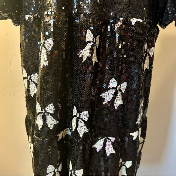 Simply Southern Sequin Puff Sleeve Bow Dress Black White Size Large - Picture 7 of 12